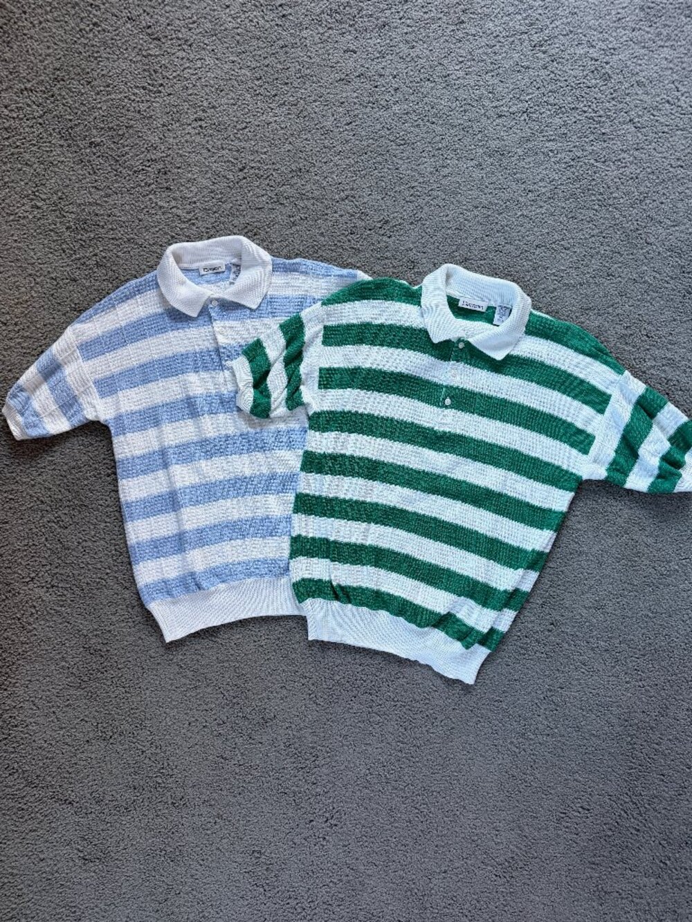 VTG 80s Damon Striped Knit Polo Sweater Lot (2) Combed Cotton Textured Medium